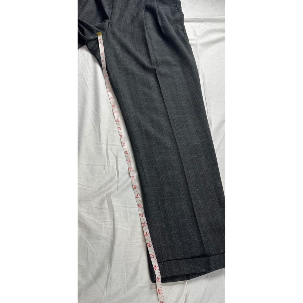 Roundtree & Yorke Mens 36x29 Charcoal Gray Check Plaid Pleated Dress Pants - Picture 10 of 16